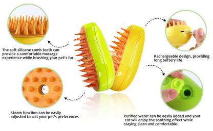 Cozyk™ Patented Exclusive Rechargeable Steam Pet Brush (95°F-113°F) for Pet Bathing